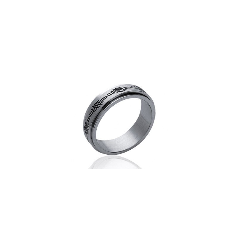 Bague Acier Rotative Motif Tribal