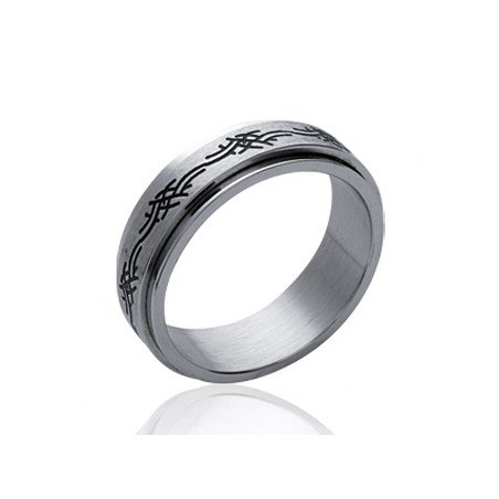 Bague Acier Rotative Motif Tribal