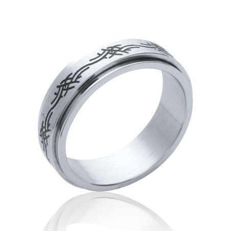 Bague Acier Rotative Motif Tribal