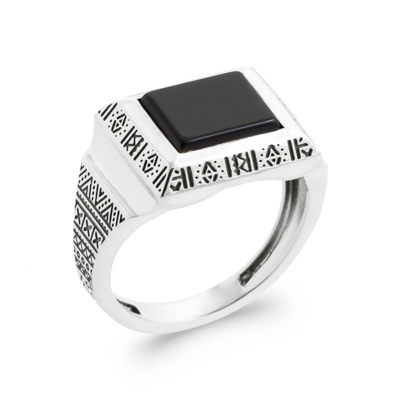 BAGUE ARGENT 925 AGATE NOIRE