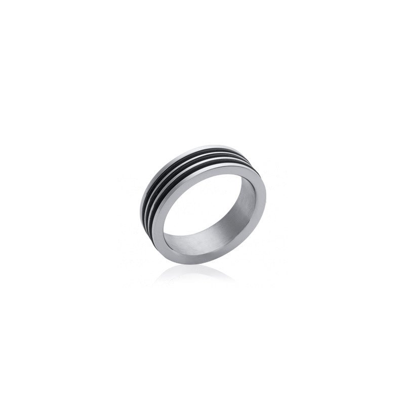 Bague Acier et Caoutchouc Noir