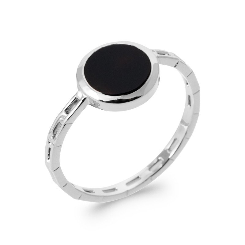 BAGUE ARGENT 925 RHODIE AGATE NOIRE