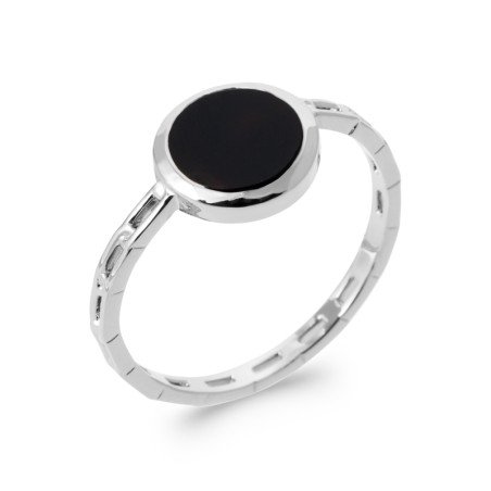 BAGUE ARGENT 925 RHODIE AGATE NOIRE