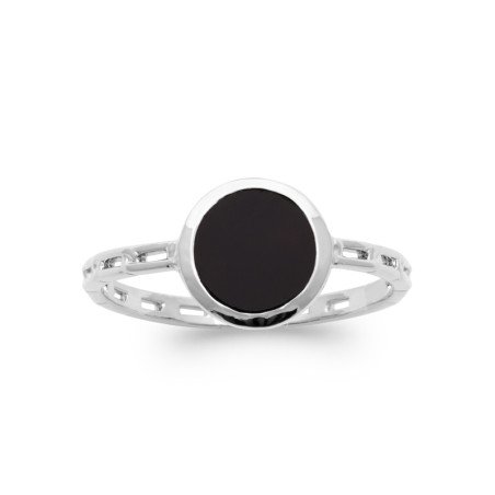 BAGUE ARGENT 925 RHODIE AGATE NOIRE