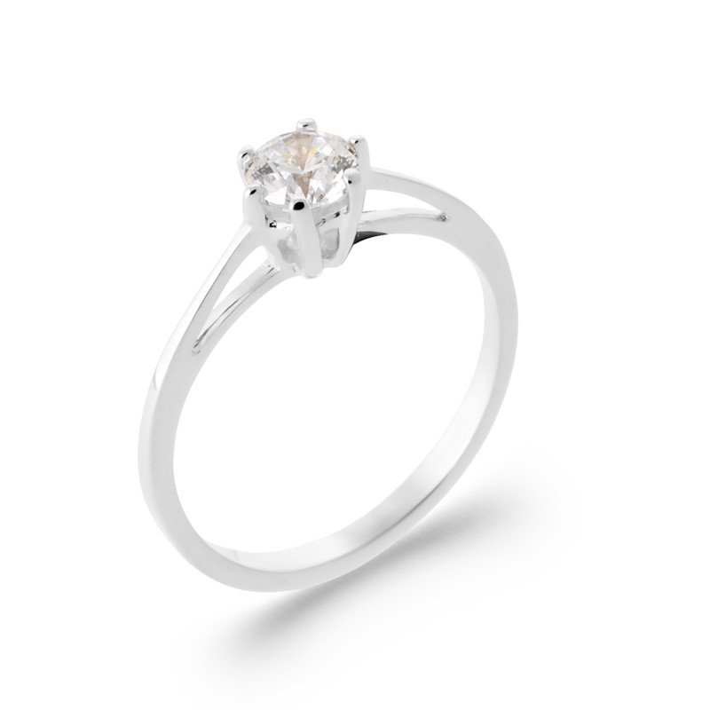 Bague Solitaire Argent Rhodié et Oxyde de Zirconium