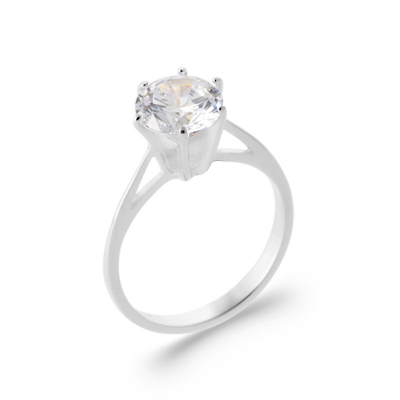 Bague Solitaire Oxyde de Zirconium Argent Rhodié