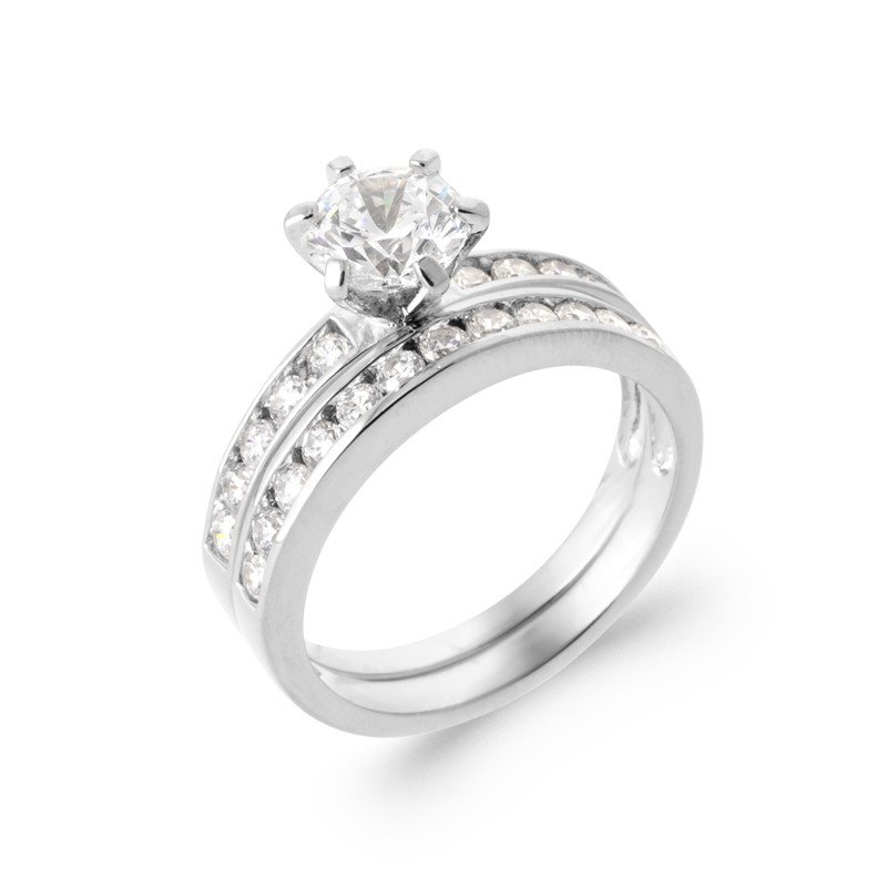 Bague Solitaire Argent Rhodié et Anneau Pavé Scintillant