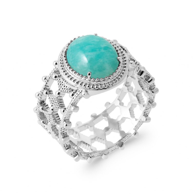 BAGUE ARGENT 925 RHODIE AMAZONITE