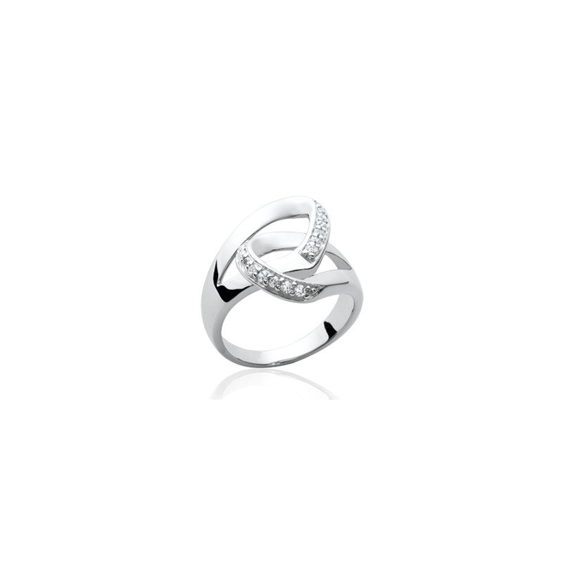Bague Argent Rhodié Entrelacs Oxydes de Zirconium