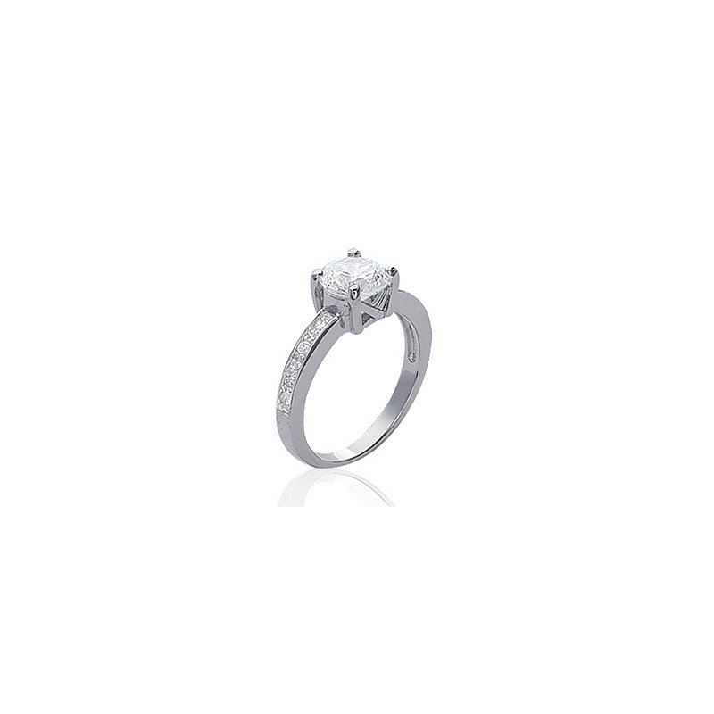 Bague Solitaire Argent Rhodié et Oxyde de Zirconium