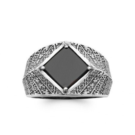 BAGUE ARGENT 925  AGATE NOIRE
