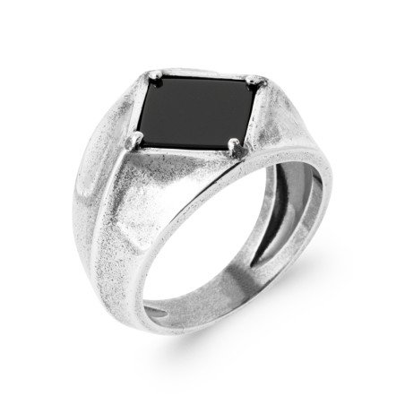 BAGUE ARGENT 925  AGATE NOIRE