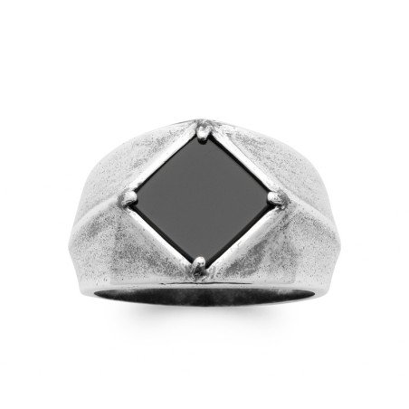 BAGUE ARGENT 925  AGATE NOIRE