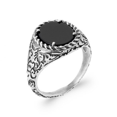 BAGUE ARGENT 925  AGATE NOIRE