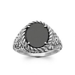 BAGUE ARGENT 925  AGATE NOIRE