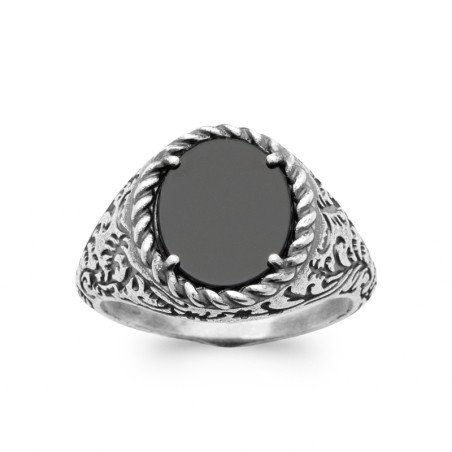 BAGUE ARGENT 925  AGATE NOIRE