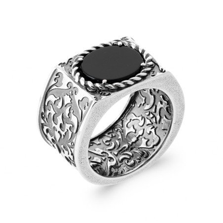 BAGUE ARGENT 925  AGATE NOIRE