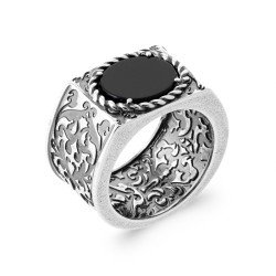 BAGUE ARGENT 925  AGATE NOIRE