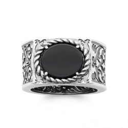 BAGUE ARGENT 925  AGATE NOIRE