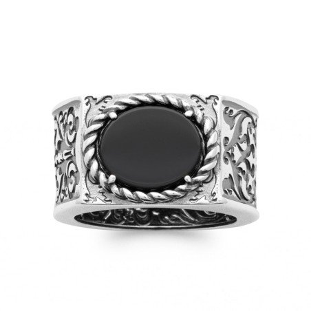 BAGUE ARGENT 925  AGATE NOIRE