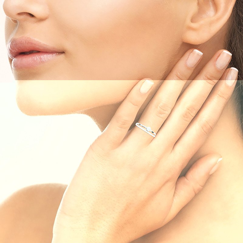 Bague Argent Rhodié Double Anneau Oxyde de Zirconium