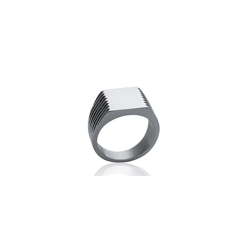 Bague Chevalière Acier Striée