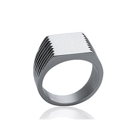 Bague Chevalière Acier Striée