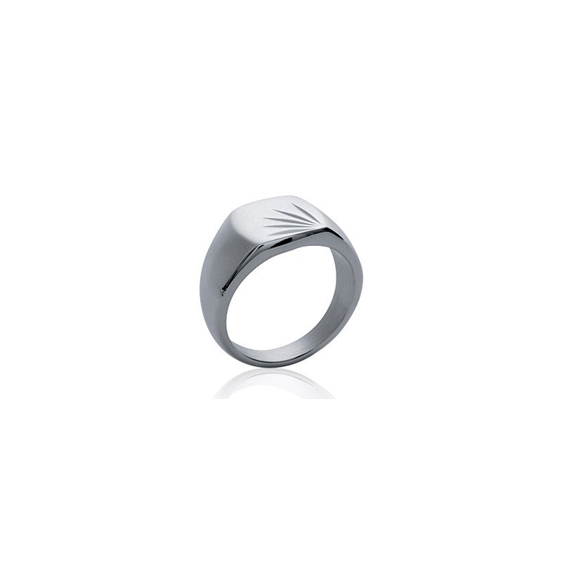 Bague Chevalière Acier Poli Motif Soleil
