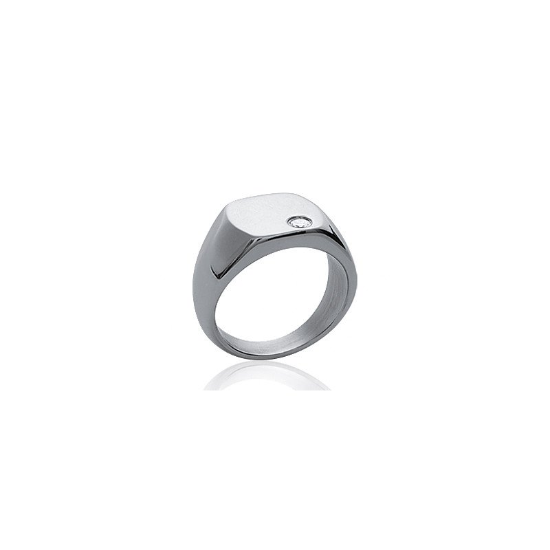 Bague Chevalière Acier Oxyde de Zirconium