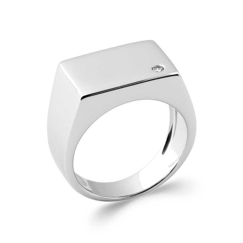 Bague Chevalière Argent Rhodié Oxyde de Zirconium