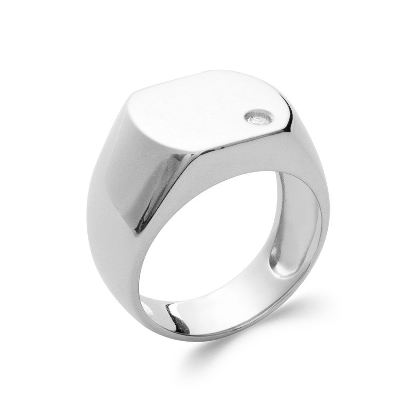Bague Chevalière Argent 925 Rhodié Oxyde de Zirconium