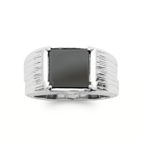 BAGUE ARGENT 925 RHODIE AGATE NOIRE