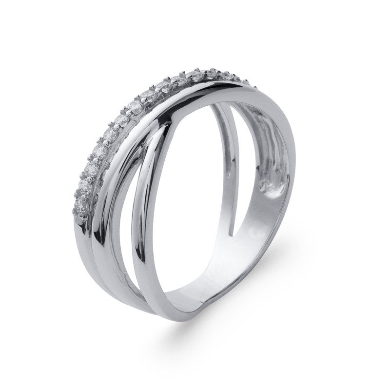 Bague Argent Rhodié Lignes Scintillantes