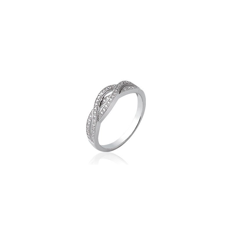 Bague Tressée Scintillante en Argent Rhodié