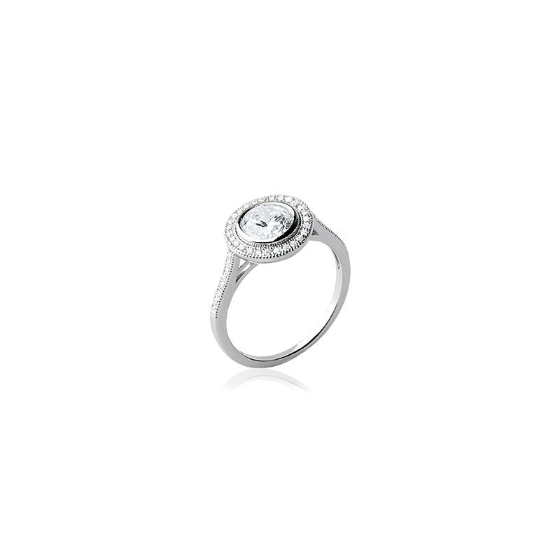 Bague Argent Rhodié Halo Scintillant
