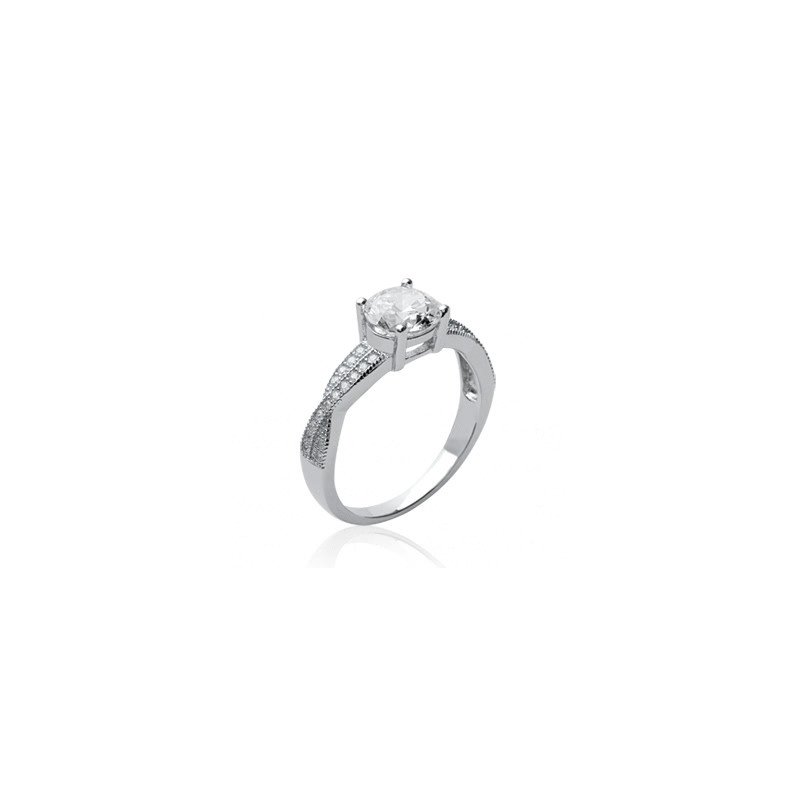 Bague Solitaire Entrelacée Scintillante en Argent Rhodié