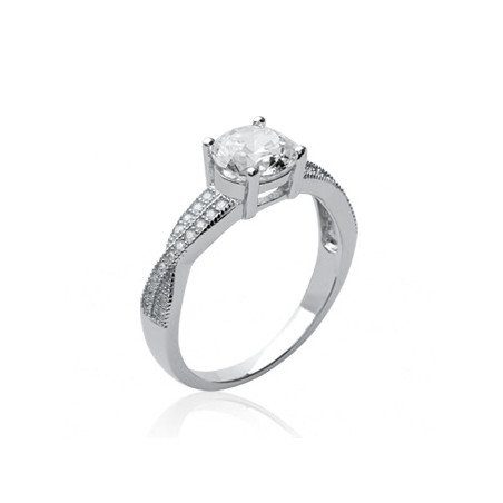 Bague Solitaire Entrelacée Scintillante en Argent Rhodié