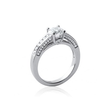 Bague Solitaire Argent Rhodié Zirconium et Pavage