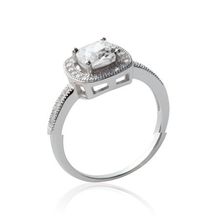 Bague Argent Rhodié Halo Scintillant