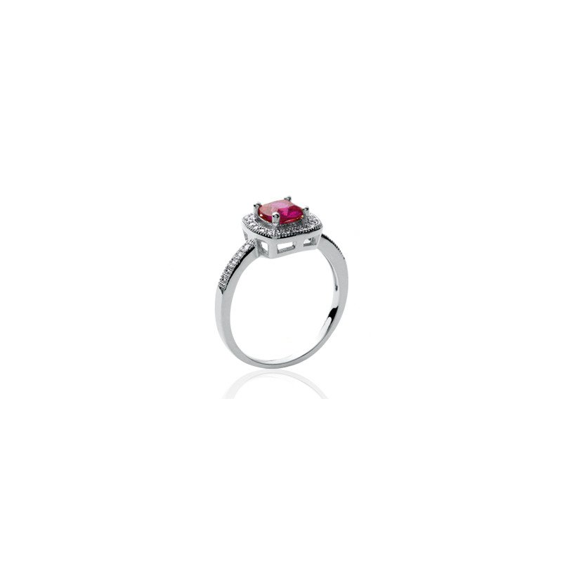 Bague Argent Rhodié Ovale Rouge & Oxyde de Zirconium