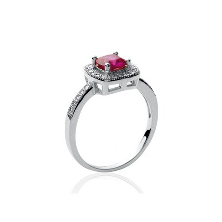 Bague Argent Rhodié Ovale Rouge & Oxyde de Zirconium