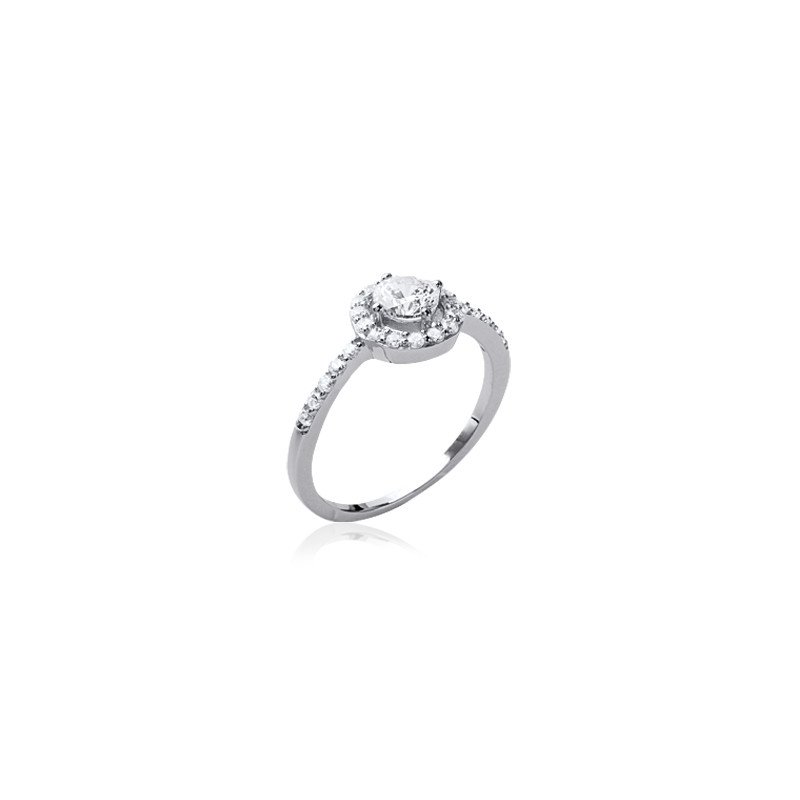 Bague Argent Rhodié Oxyde de Zirconium Halo