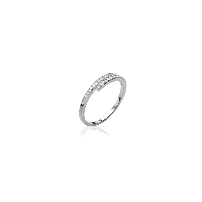 Bague Argent Rhodié Double Ligne Scintillante