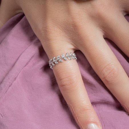 Bague Feuillage Scintillant Argent Rhodié
