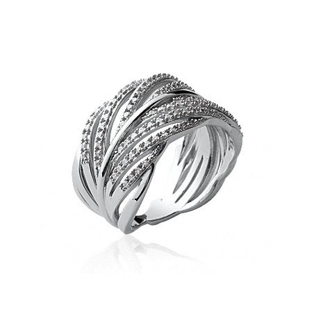 Bague Ondulations Brillantes en Argent Rhodié