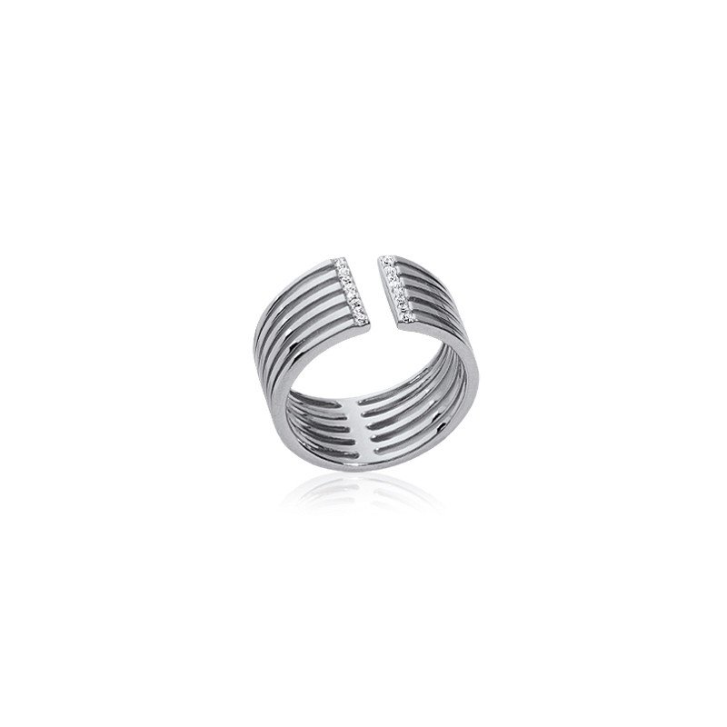 Bague large Argent Rhodié Lignes Scintillantes