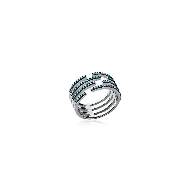 Bague Argent Rhodié Lignes Turquoises