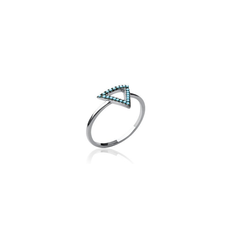 Bague Triangle Éclat Bleu en Argent Rhodié