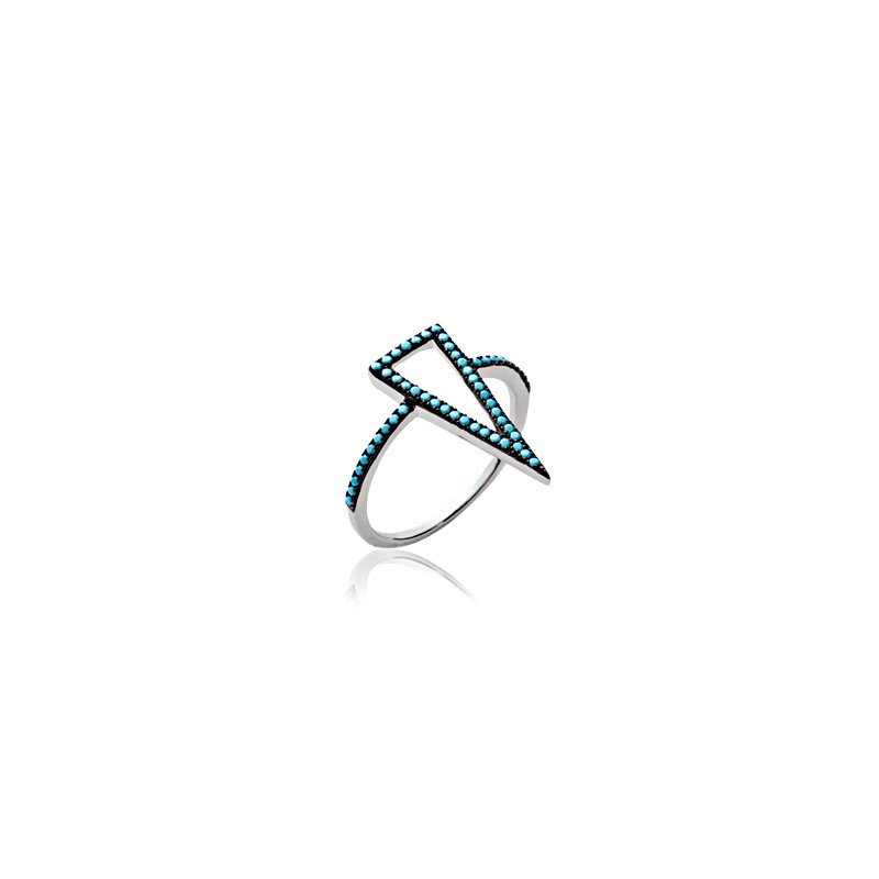 Bague Triangle Argent Rhodié Pierres Bleues