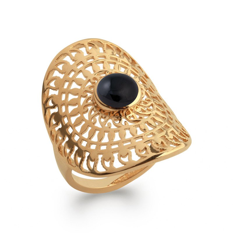 BAGUE PL-OR 750 3MIC AGATE NOIRE
